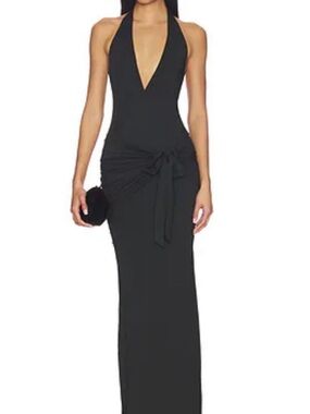 REVOLVE Black Halter V-Neck Maxi Dress with Side Tie